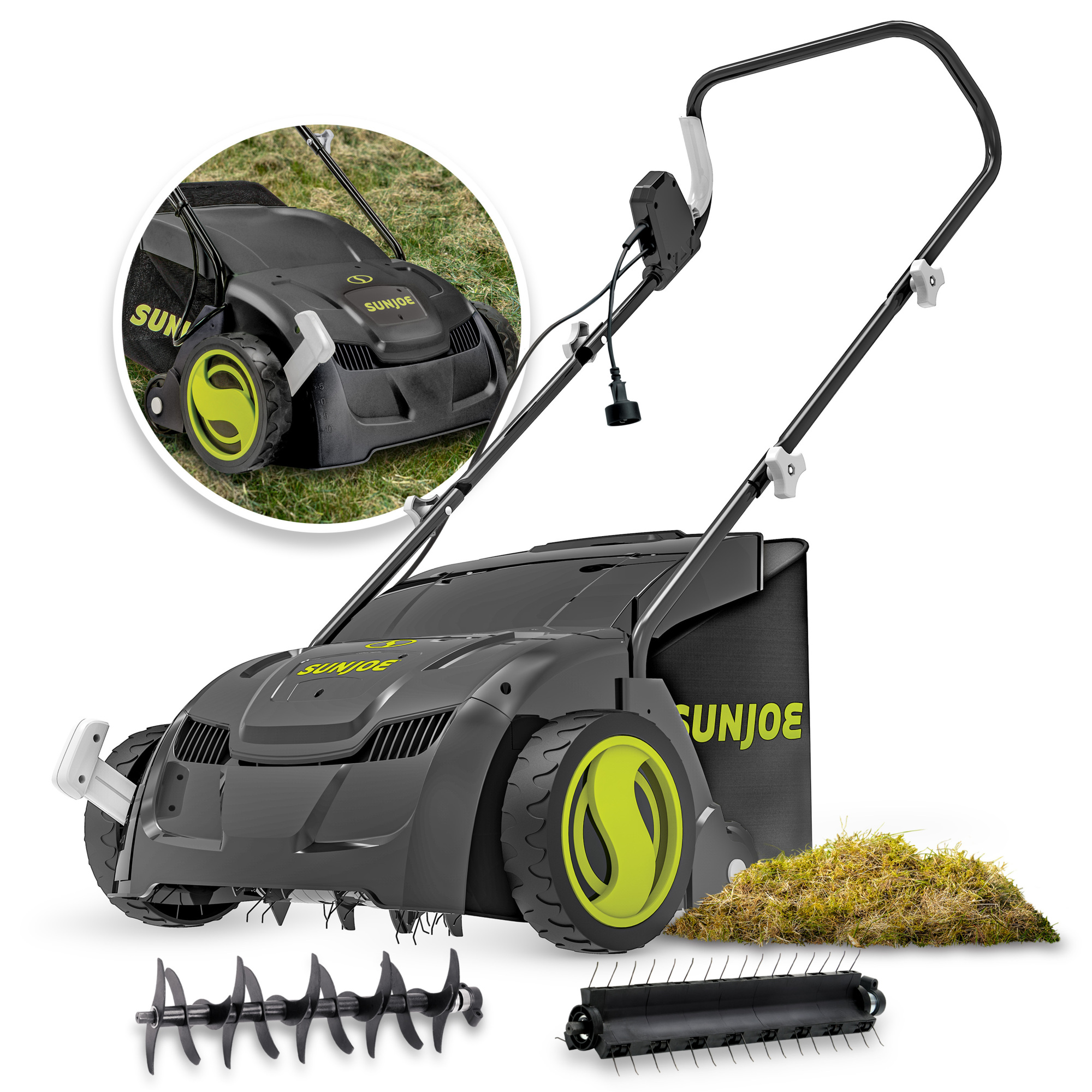 Sun Joe 13in. Electric Scarifier and Lawn Dethatcher — 12 Amps, 5-Position Depth Control, AirBoost Technology, Model# AJ801E